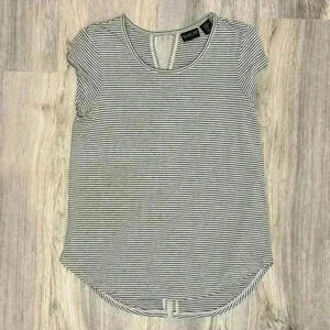Rachel Zoe Gray White Stripes Short Sleeve Top Keyhole Back Tunic Shirt Size XS